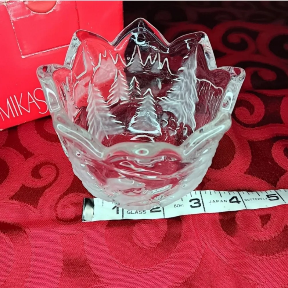 Mikasa Vintage Clear Glass Candle Holder | EUC | Frosted Christmas Trees